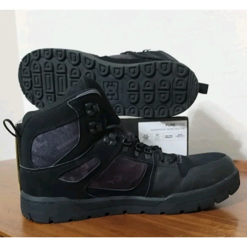 DC PURE Men's Black/Dark Gray Camo Composition Toe High-top Work Boots  Size 11W